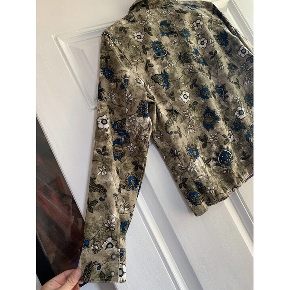 Karen Scott Sport Long Sleeve Floral Print Button-Up Top - Green Blue Size Small - Picture 8 of 8